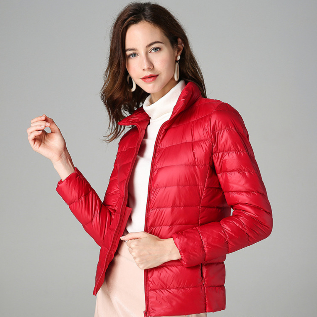 Myra Ultra-Lightdown Jacket with Elegant Pleat Detailing