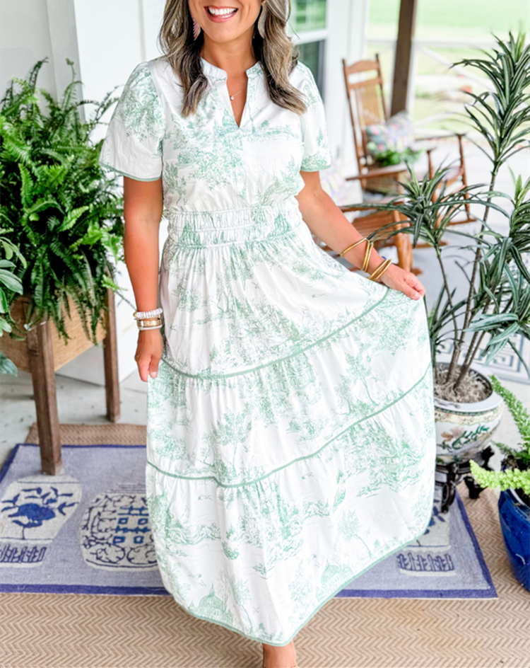 Eliza | Elegant Toile Maxi Dress
