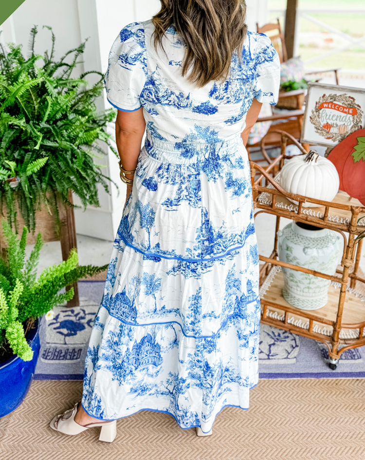 Eliza | Elegant Toile Maxi Dress
