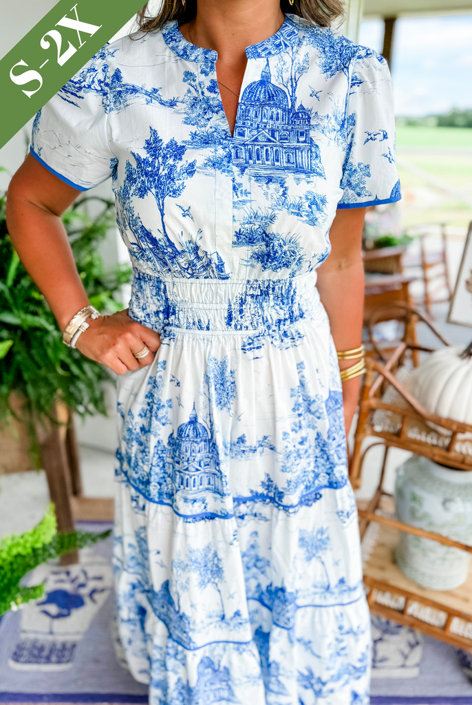 Eliza | Elegant Toile Maxi Dress