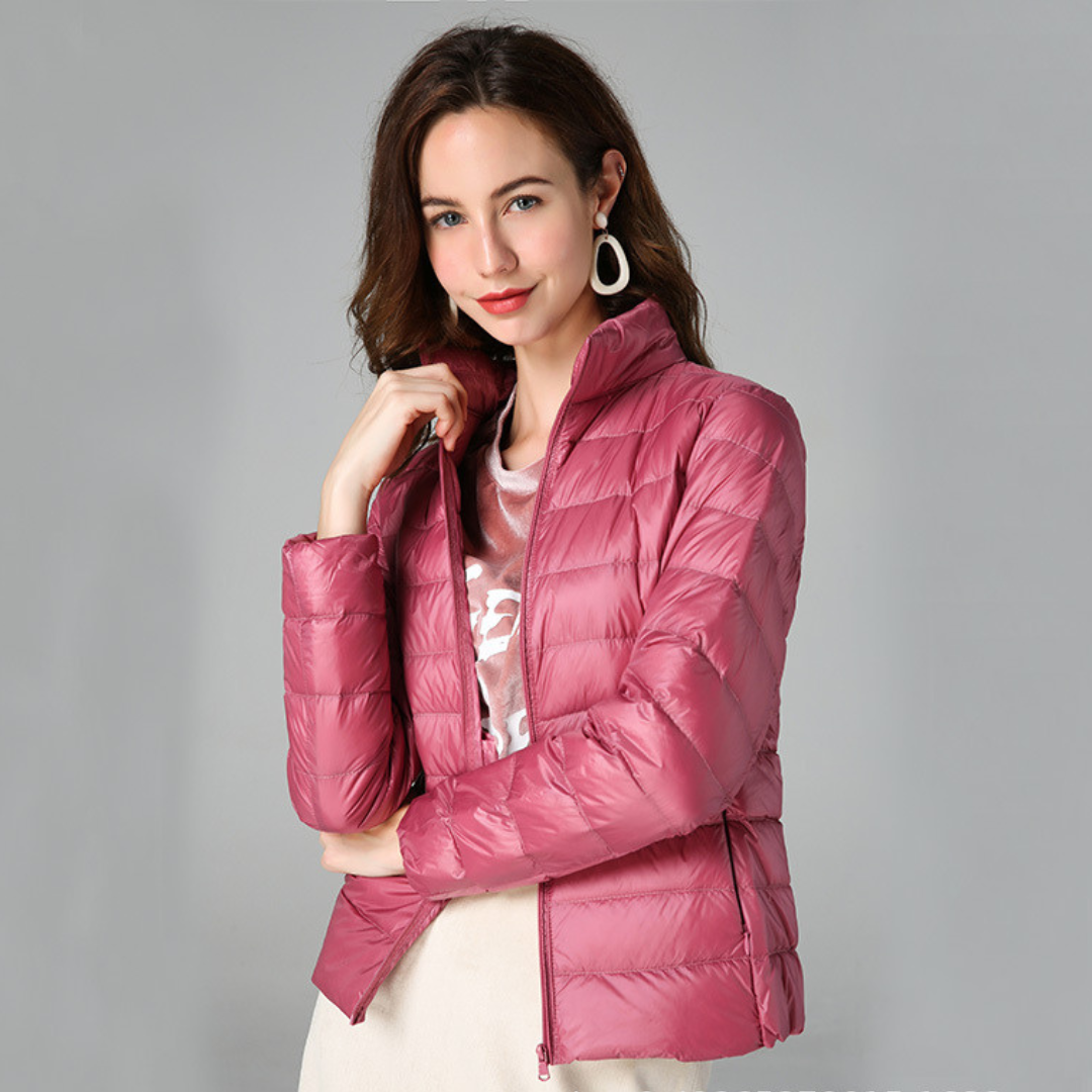 Myra Ultra-Lightdown Jacket with Elegant Pleat Detailing