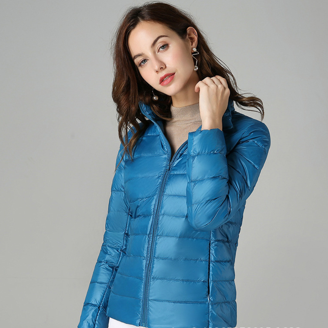 Myra Ultra-Lightdown Jacket with Elegant Pleat Detailing
