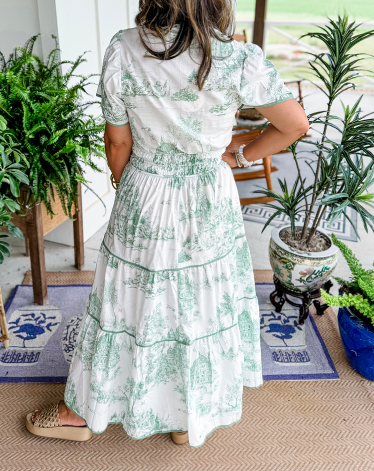 Eliza | Elegant Toile Maxi Dress