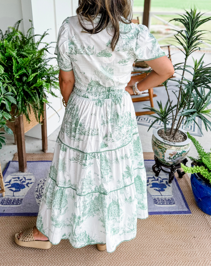 Eliza | Elegant Toile Maxi Dress