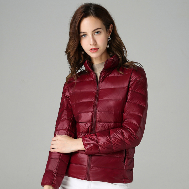 Myra Ultra-Lightdown Jacket with Elegant Pleat Detailing