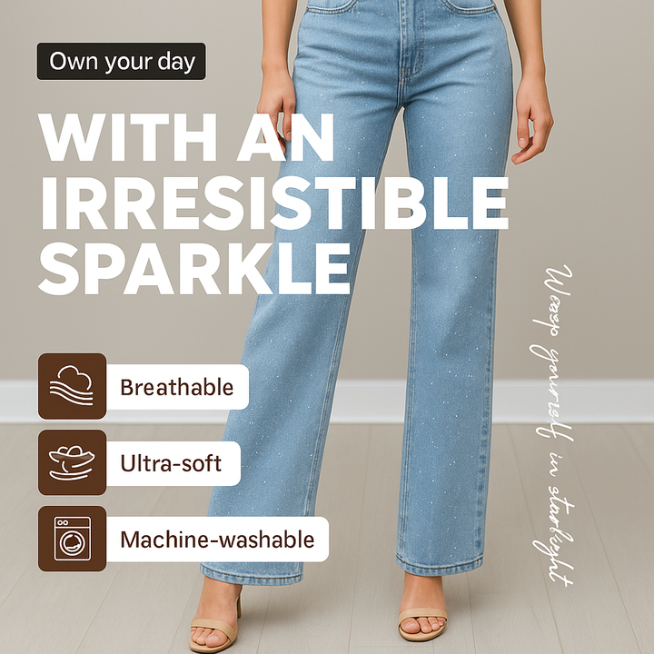 Straight-Leg Jeans Adorned with Crystals