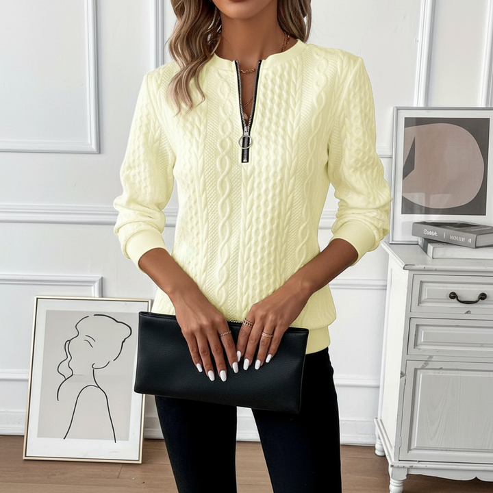 Minda | Women's Sweater with Zipper and Cable Knit