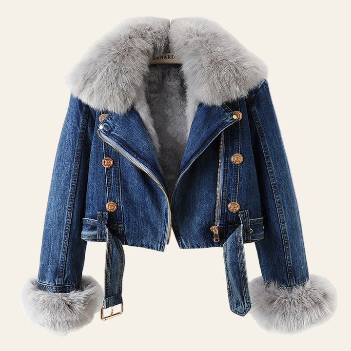 Margaux Luxe Fox Fur-Lined Denim Coat