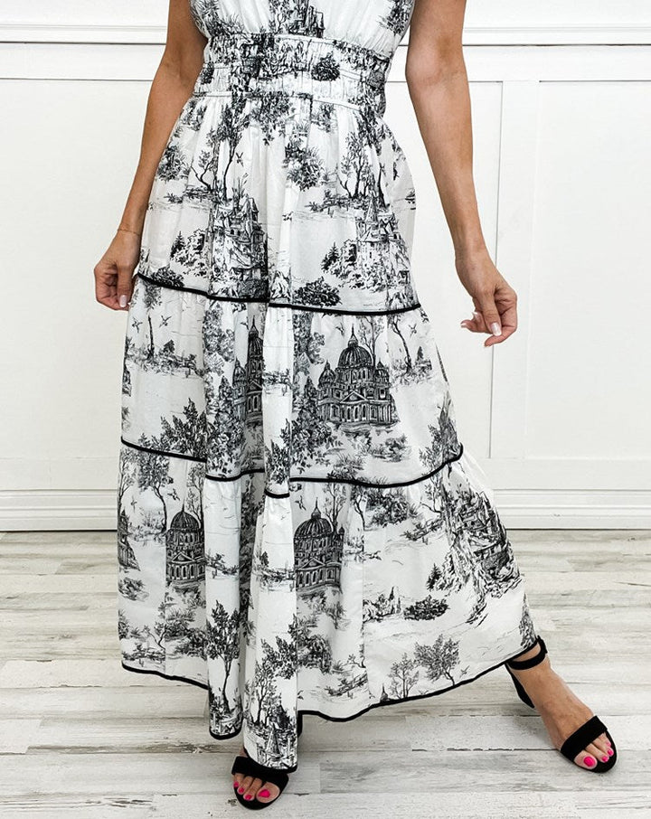 Eliza | Elegant Toile Maxi Dress