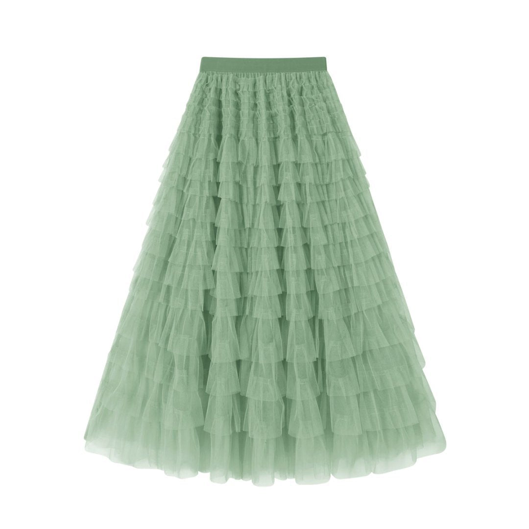 Flowy Layered Mesh Midi Skirt