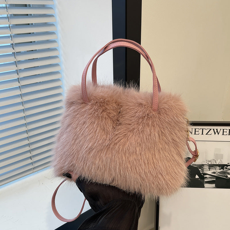 LIZZIE™ - Luxe Faux Fur Mini Handbag with Elegant Grip Handle and Adjustable Shoulder Strap