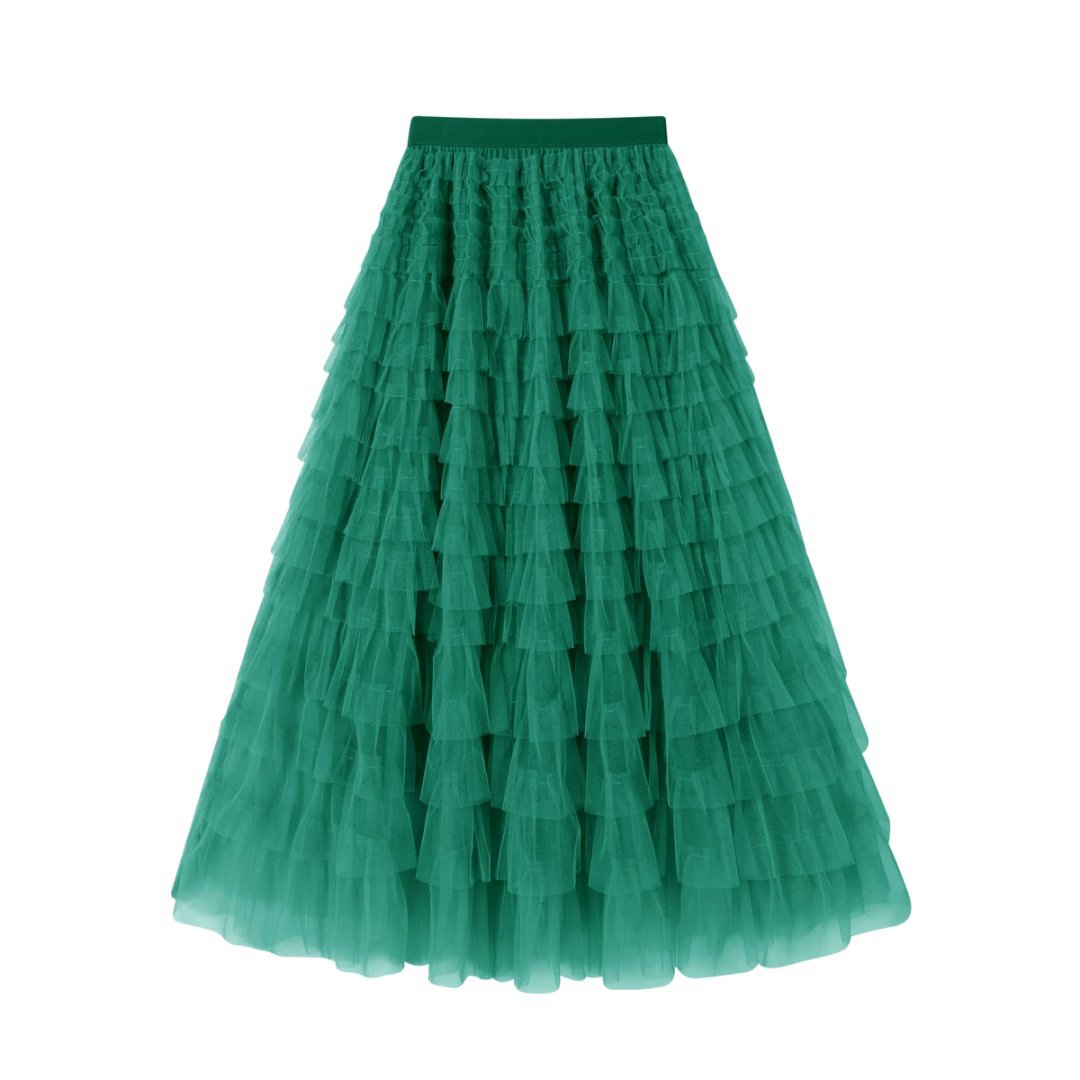 Flowy Layered Mesh Midi Skirt