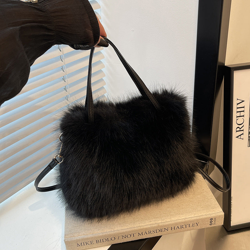 LIZZIE™ - Luxe Faux Fur Mini Handbag with Elegant Grip Handle and Adjustable Shoulder Strap