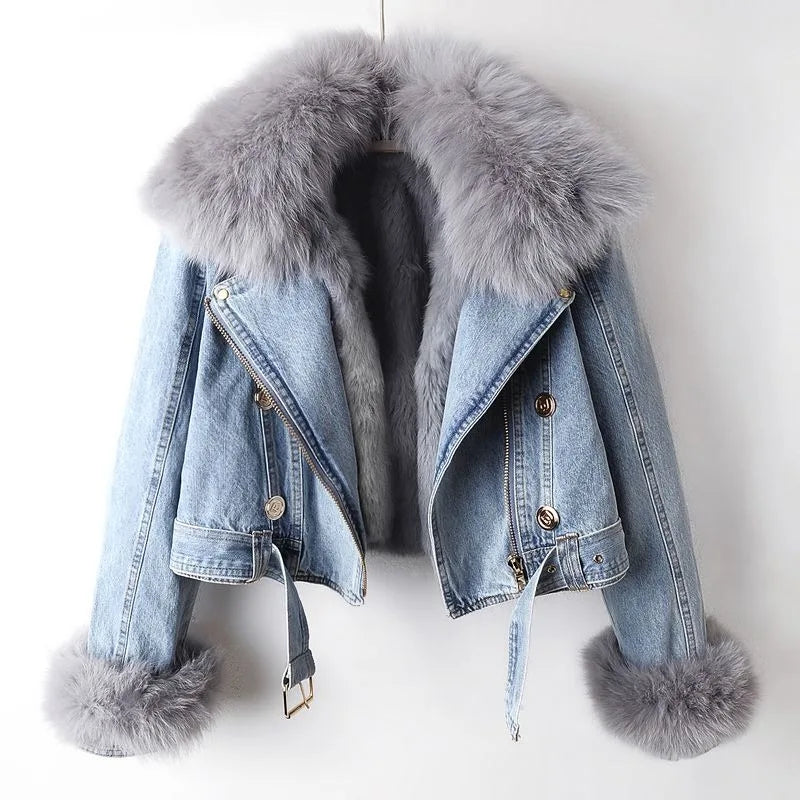 Margaux Luxe Fox Fur-Lined Denim Coat