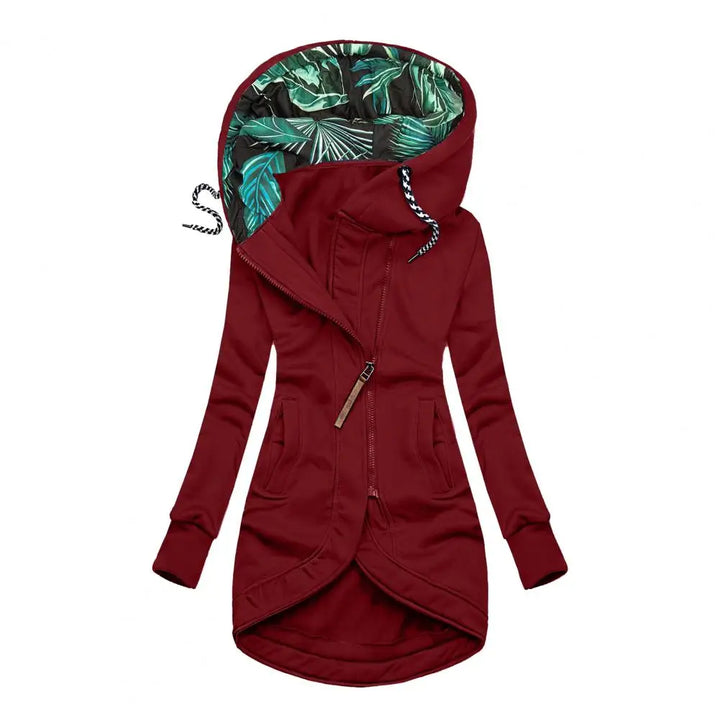 Premium Leaf Print Casual Coat with Hoodie
