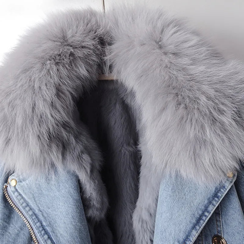 Margaux Luxe Fox Fur-Lined Denim Coat