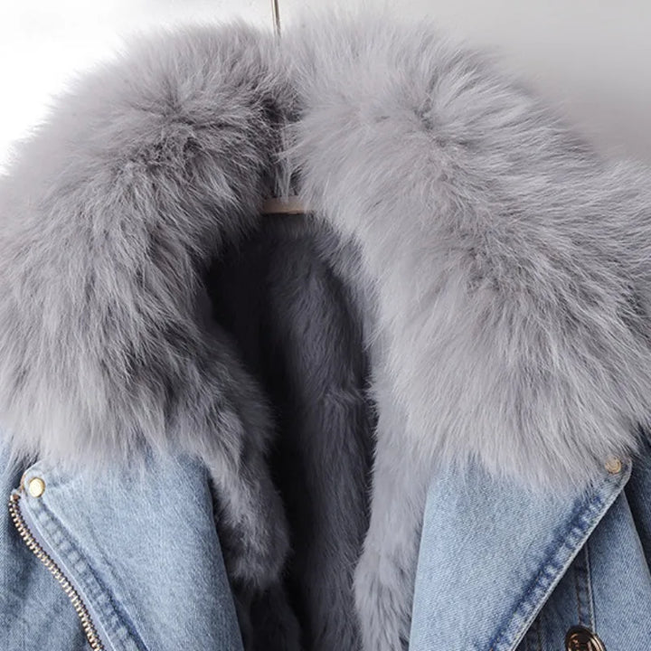Margaux Luxe Fox Fur-Lined Denim Coat