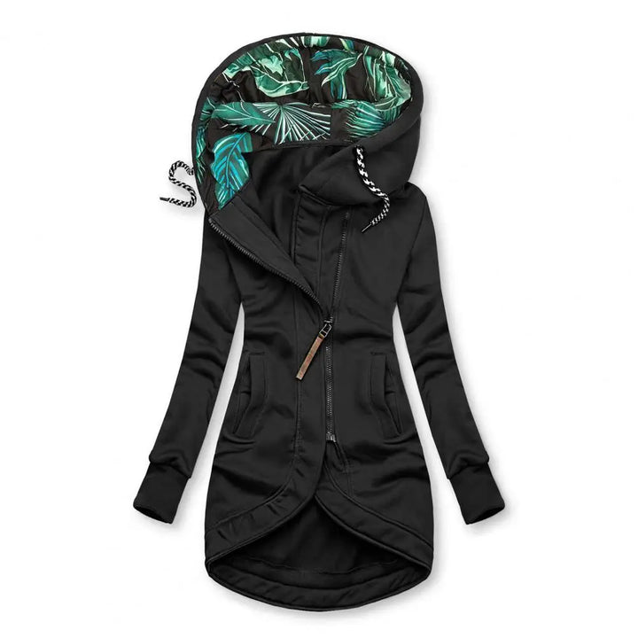 Premium Leaf Print Casual Coat with Hoodie