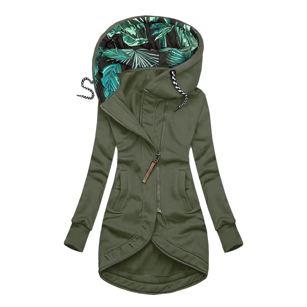 Premium Leaf Print Casual Coat with Hoodie