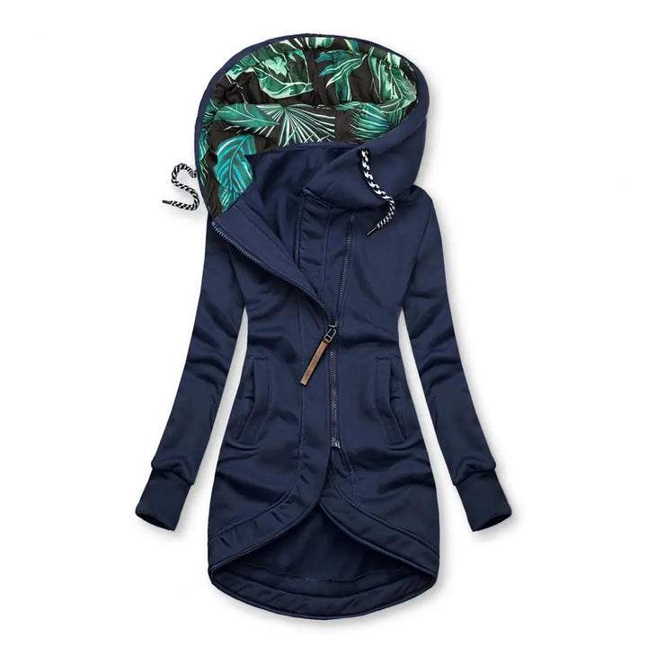 Premium Leaf Print Casual Coat with Hoodie