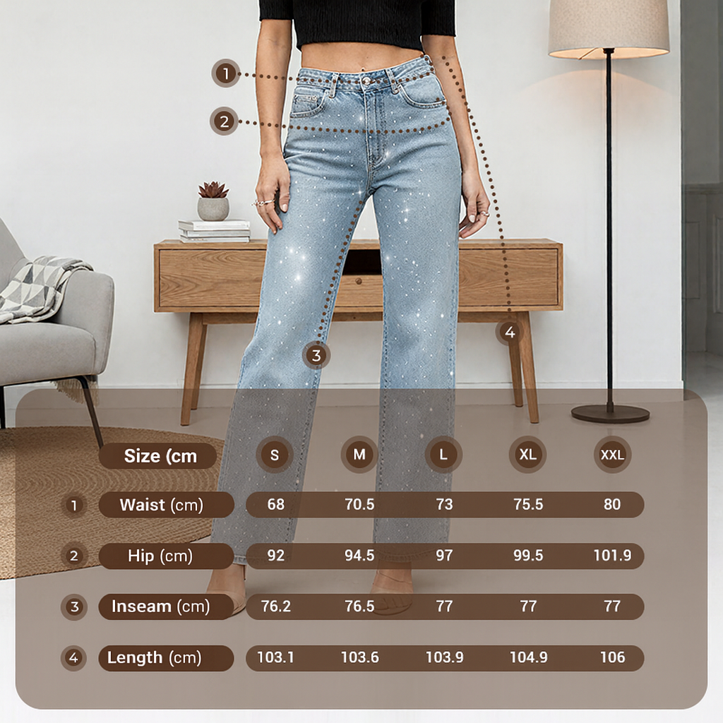 Straight-Leg Jeans Adorned with Crystals