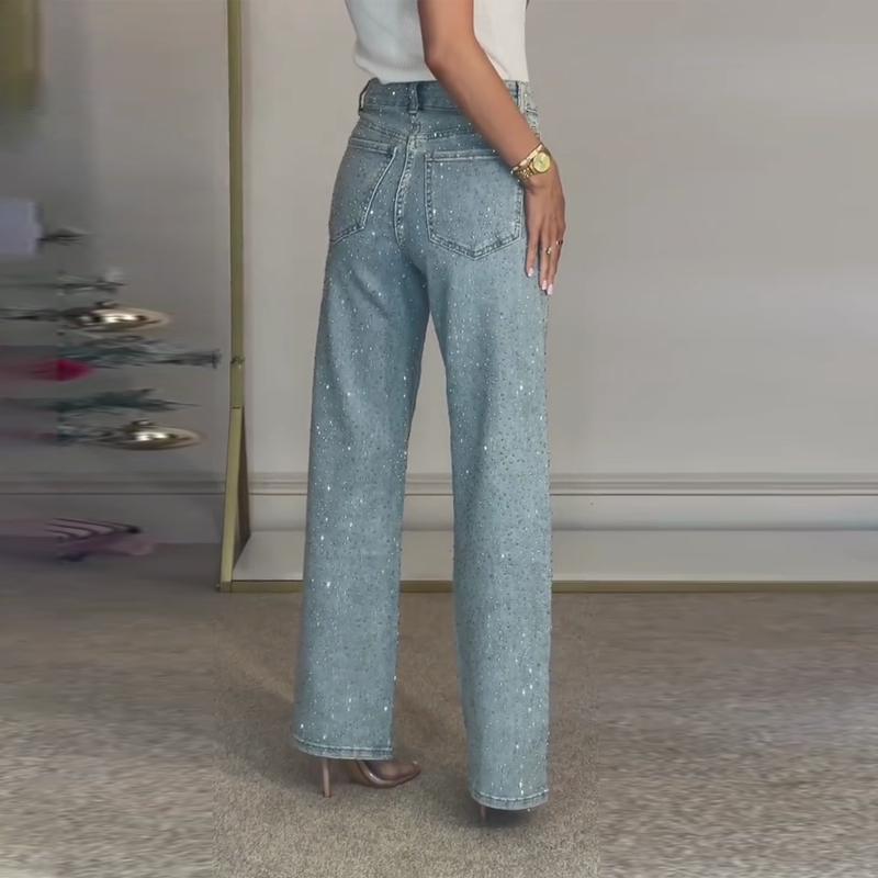 Straight-Leg Jeans Adorned with Crystals