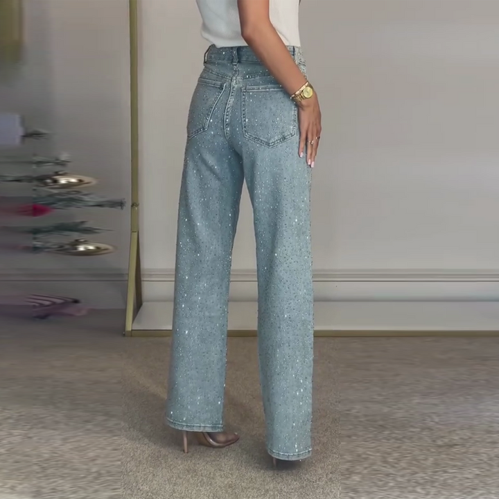 Straight-Leg Jeans Adorned with Crystals