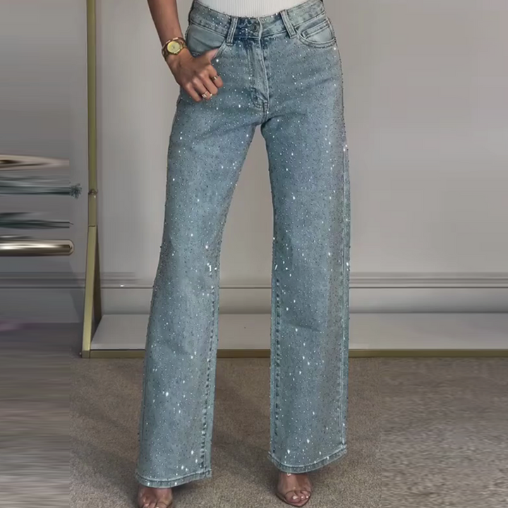 Straight-Leg Jeans Adorned with Crystals